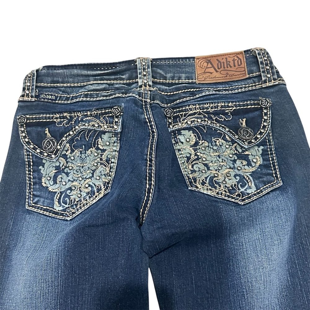 Adiktd Bootcut Jeans Womens Mid Rise‎ Embellished Stretch Blue Denim 2/w27 - Picture 3 of 8
